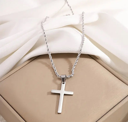 A Sleek Stainless Steel Cross Necklace, A Stylish Necklace For Men And Women, Suitable For Street Hip-hop Casual Parties, Versatile Necklace