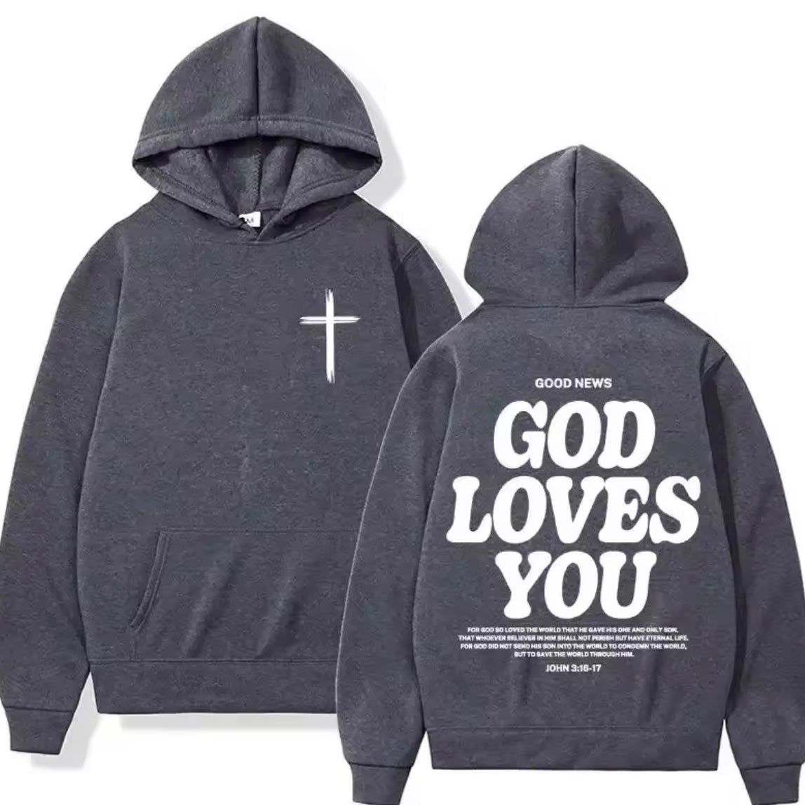 Christian Jesus Church Hoodie Bible Verse God Loves You Hooded Men's Women Vintage Sweatshirts Streetwear
